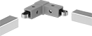 Image of ProductInUse. Front orientation. Exploded view. Quick Release. 90° Elbow.