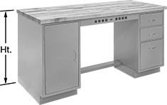 Image of Product. Front orientation. Contains Annotated. Workbenches. Workbenches with Cabinet Bases, Style E.