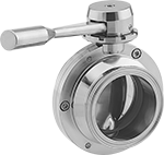 Image of Product. Front orientation. Flow-Adjustment Valves. Flow-Adjustment Valves with Sanitary Quick-Clamp Fittings for Food and Beverage, Lever Handle.