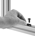 Image of ProductInUse. Front orientation. Contains SizingReference. T-Slotted Framing and Fittings. T-Slotted Framing Fasteners, Drop-In Screw and Nut Sets.
