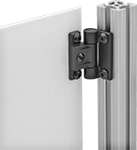 Image of ProductInUse. Front orientation. T-Slotted Framing and Fittings. Hinges for T-Slotted Framing, Friction Hinges, Rail-to-Panel.