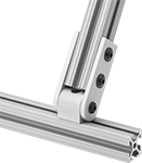 Image of ProductInUse. Perpendicular. Front orientation. T-Slotted Framing and Fittings. T-Slotted Framing Brackets, Pivoting Brackets for Single Rails , Perpendicular, Straight Arms.
