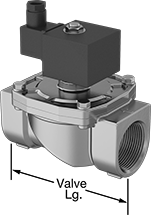 Image of Product. Front orientation. Contains Annotated. Solenoid On/Off Valves. Solenoid On/Off Valves, Brass Body with DIN A Connection—Fluoroelastomer Seal.