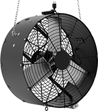 Image of Product. Shown Mounted with Chains (Not Included). Front orientation. Fans. Corrosion-Resistant Direct-Drive Ceiling-Mount Fans.