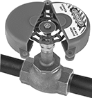 Image of ProductInUse. Front orientation. Lockouts. Hinged Lockouts for Valve Hand Wheels, Opaque Lockout Cover.
