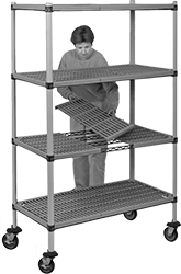 Image of Product. Front orientation. Shelving. Heavy Duty Vented Plastic Shelving, Rolling.
