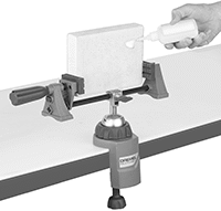 Image of ProductInUse. Front orientation. Contains MultipleImages. Vises. Bench Vises for Dremel, With Flat Jaws, Swivel Base.