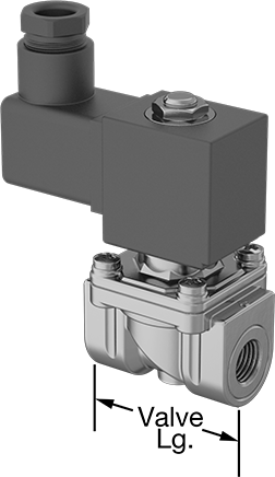 Image of Product. Front orientation. Contains Annotated. Brass Body Solenoid On/Off Valve, Normally Closed, 240V AC, 1/4 NPT Female, 1.4 Cv.
