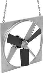Image of ProductInUse. Shown Mounted with Chains (Not Included). Front orientation. Fans. Panel Fans.