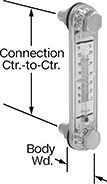 Image of Product. Nylon. Front orientation. Contains Annotated. Liquid-Level Gauges. Shatter-Resistant Oil-Level and Temperature Indicators, Through-Wall Mount, Nylon.