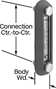 Image of Product. Nylon With Glass-Filled Nylon Guard. Front orientation. Contains Annotated. Liquid-Level Gauges. Shatter-Resistant Oil-Level and Temperature Indicators, Through-Wall Mount, Nylon with Glass-Filled Nylon Guard.