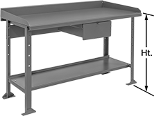 Image of Product. Front orientation. Contains Annotated. Workbenches. Workbenches with Backstop and Side Stops.