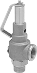 Image of Product. Valve With Swivel Test Lever. Front orientation. Pressure-Relief Valves. ASME-Code Fast-Acting Pressure-Relief Valves for Steam, Female Relief Port, Male Inlet, Bronze Body, 90° Elbow, For Steam, Lever, Swivel.