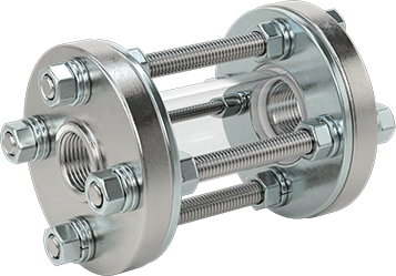 Image of Product. Front orientation. Full-View Flow Sight for Water and Oil, 316 Stainless Steel Body, 1/2 NPT Female.