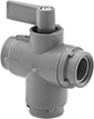 Image of Product. Female × Female × Female. Front orientation. Diverting Valves. Compact Plastic Threaded Diverting Valves , PVC Body, Bottom Connection, Female, NPT Thread.