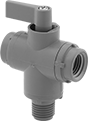 Image of Product. Female × Male × Female. Front orientation. Diverting Valves. Compact Plastic Threaded Diverting Valves , PVC Body, Male, Bottom Connection, Female, NPT Thread.
