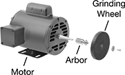 Image of System. Front orientation. Contains Annotated. Motor Shaft Arbors. Tapered Motor Shaft Arbors for Abrasive Wheels and Brushes.