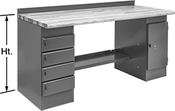 Image of Product. Front orientation. Contains Annotated. Workbenches. Workbenches with Cabinet Bases, Style A.