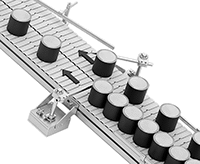 Image of ProductInUse. Front orientation. Conveyors. Modular Mini Chain Belt Conveyors, Merge Guides.
