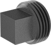 Image of Product. Male. Front orientation. Pipe and Fittings. Low-Pressure Iron and Steel Threaded Pipe Fittings, External-Square-Drive Plugs, Threaded Fitting Connection, Male, Square Body.