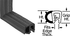 Image of Product. Front orientation. Contains Annotated, MultipleImages. Edge Seals. Oil-Resistant Push-On Edge Seals for Corners with Bulb on Side.