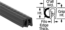 Image of Product. Front orientation. Contains Annotated, MultipleImages. Edge Seals. Oil-Resistant Push-On Edge Seals for Corners with Bulb on Side.