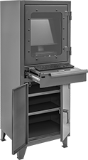 Image of ProductInUse. Stationary. Front orientation. Computer Cabinets. Heavy Duty Stand-Up-Height Computer Cabinets, Stationary, Painted Steel.