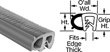 Image of Product. Front orientation. Contains Annotated, MultipleImages. Edge Seals. Oil-Resistant Food and Beverage Push-On Edge Seals with Bulb on Side.