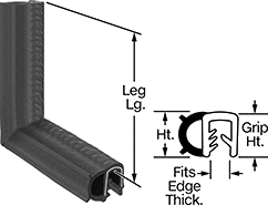 Image of Product. Front orientation. Contains Annotated, MultipleImages. Edge Seals. Water- and Weather-Resistant Push-On Edge Seals for Corners with Bulb on Side.