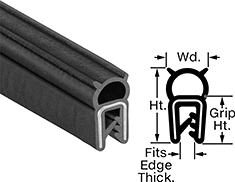 Image of Product. Front orientation. Contains Annotated, MultipleImages. Edge Seals. Water- and Weather-Resistant Flame-Retardant Push-On Edge Seals with Bulb on Top.