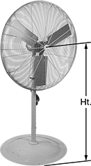 Image of Product. 20" Blade Dia.. Front orientation. Contains Annotated. 20" Diameter Blade. High-Visibility Pedestal Fans.