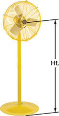 Image of Product. 20" Blade Dia.. Front orientation. Contains Annotated. 20" Diameter Blade. High-Visibility Pedestal Fans.