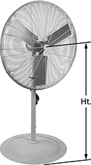Image of Product. 36" Blade Dia.. Front orientation. Contains Annotated. 36" Diameter Blade. High-Visibility Pedestal Fans.