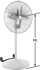 Image of Product. 30" Blade Dia.. Front orientation. Contains Annotated. 30" Diameter Blade. High-Visibility Pedestal Fans.