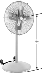 Image of Product. 24" Blade Dia.. Front orientation. Contains Annotated. 24" Diameter Blade. High-Visibility Pedestal Fans.