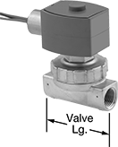 Image of Product. Front orientation. Contains Annotated. Solenoid On/Off Valves. Solenoid On/Off Valves for Steam, Brass Body with Wire Lead Connection—EPDM Seal.