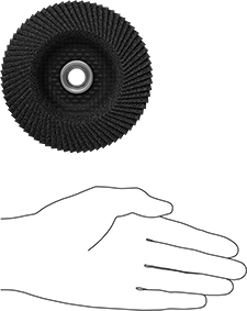 Image of Product. Side1 orientation. Contains SizingReference. Long-Life Flat Flap Sanding Disc, with Threaded Arbor, for Smooth Finish, 4-1/2" Diameter, 120 Grit.