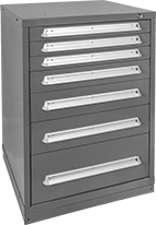 Image of Product. 7 Drawers with 10" Height Bottom Drawer. Front orientation. Cabinets. Heavy Duty Bench-Height Drawer Cabinets, Stationary, Painted Steel—Assembled, 7 Drawers, 10" Drawer Height - 5.