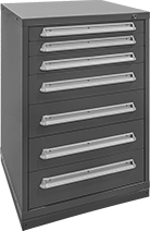 Image of Product. 7 Drawers. Front orientation. Cabinets. Heavy Duty Bench-Height Drawer Cabinets, Stationary, Painted Steel—Assembled, 7 Drawers, 7" Drawer Height - 5.