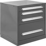Image of Product. 4 Drawers. Front orientation. Cabinets. Heavy Duty Bench-Height Drawer Cabinets, Stationary, Painted Steel—Assembled, 4 Drawers.