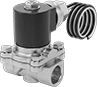 Image of Product. Front orientation. Solenoid On/Off Valves. Solenoid On/Off Valves, 316L Stainless Steel Body with Wire Lead Connection—Fluoroelastomer Seal.