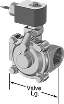 Image of Product. Front orientation. Contains Annotated. Solenoid On/Off Valves. Solenoid On/Off Valves, 316 Stainless Steel Body with Wire Lead Connection—Buna-N Seal.
