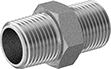 Image of Product. Male × Male. Front orientation. Pipe and Fittings. Low-Pressure Stainless Steel Threaded Pipe Fittings, Straight Adapters, Threaded Fitting Connection, Male, Hex Body.