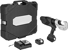 Image of Product. Front orientation. Contains MultipleImages. Wire and Cable Crimpers. Cordless Compression Lug and Splice Crimpers, Angled Handle.