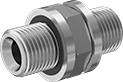 Image of Product. Male. Front orientation. Contains Annotated. Pipe and Fittings. Extreme-Pressure Stainless Steel Threaded Pipe Fittings, Straight Connectors with Gasket, Male, Threaded Fitting Connection, Hex Body.