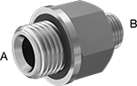 Image of Product. Male x Male. Front orientation. Contains Annotated. Pipe and Fittings. Extreme-Pressure Stainless Steel Threaded Pipe Fittings, Straight Reducing Adapters with Gasket, Threaded Fitting Connection, Male, Hex Body.