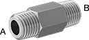 Image of Product. Male x Male. Front orientation. Contains Annotated. Pipe and Fittings. Extreme-Pressure Stainless Steel Threaded Pipe Fittings, Straight Adapters, Male, Threaded Fitting Connection, Hex Body.