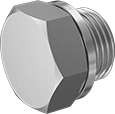 Image of Product. Male. Front orientation. Pipe and Fittings. Extreme-Pressure Stainless Steel Threaded Pipe Fittings, External-Hex-Drive Plugs with Gasket, Male, Threaded Fitting Connection, Hex Body.