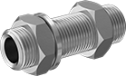 Image of Product. Male. Front orientation. Pipe and Fittings. Extreme-Pressure Stainless Steel Threaded Pipe Fittings, Through-Wall Straight Connectors with Gasket, Male, Threaded Fitting Connection, Hex Body.