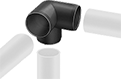 Image of ProductInUse. Three-Way 90° Elbow. Front orientation. Exploded view. Slip-On Framing and Fittings. Plastic Slip-On Framing and Fittings, Connectors, Three-Way 90° Elbow.
